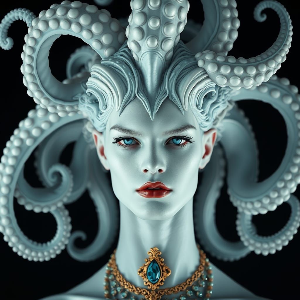 Surreal Male Portrait with Octopus Headdress