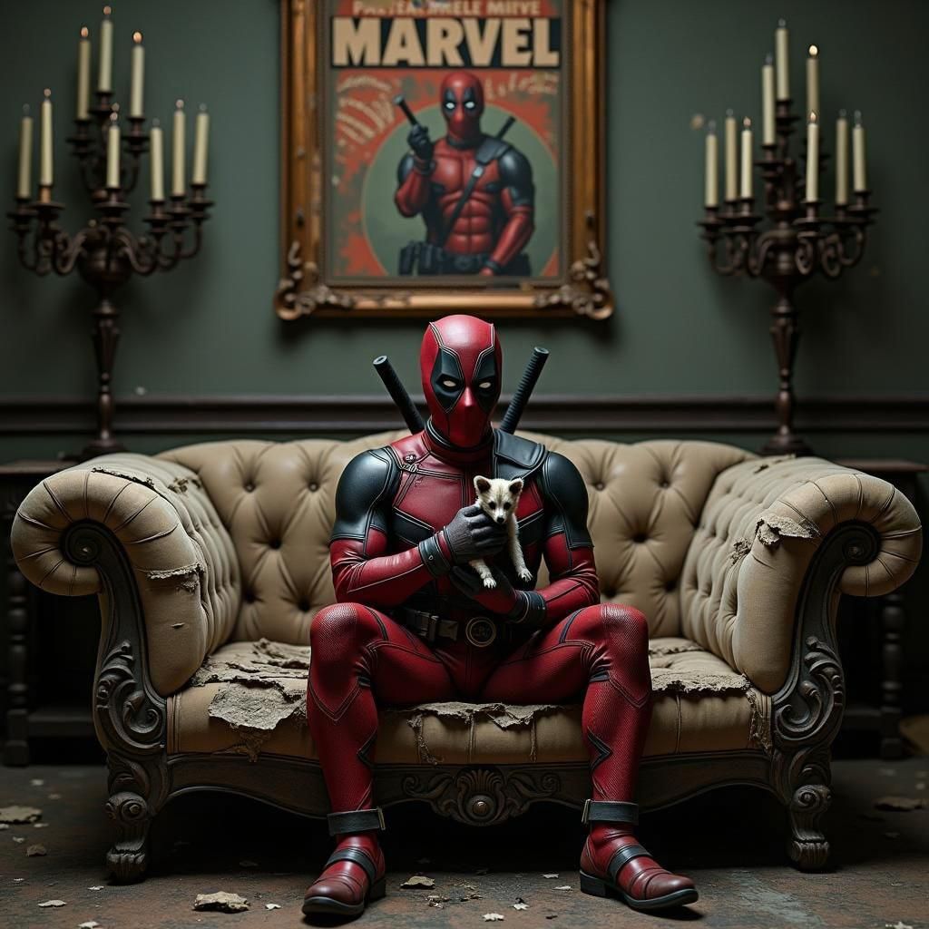 Deadpool and Possum in Gothic Room, Detailed 4K