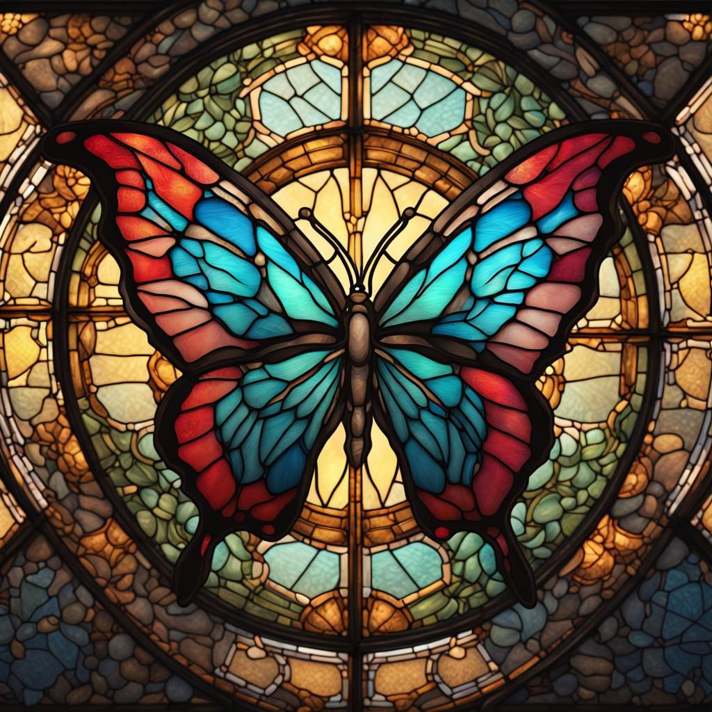 Stained Glass Butterfly: Detailed Fantasy Art