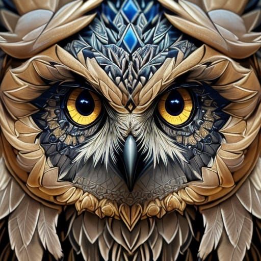 Wise Owl Face in Fractal Zentangle Style