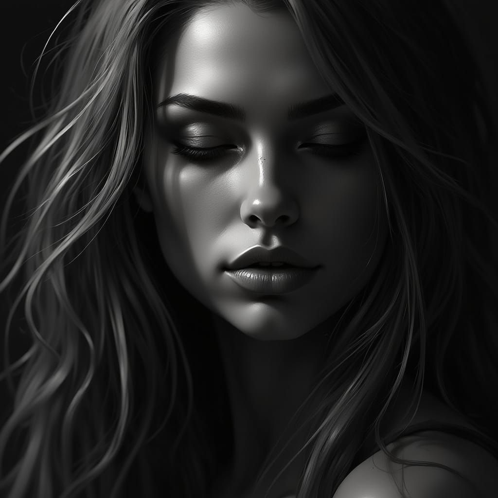 Hyperrealistic Portrait of a Serene Woman in Chiaroscuro