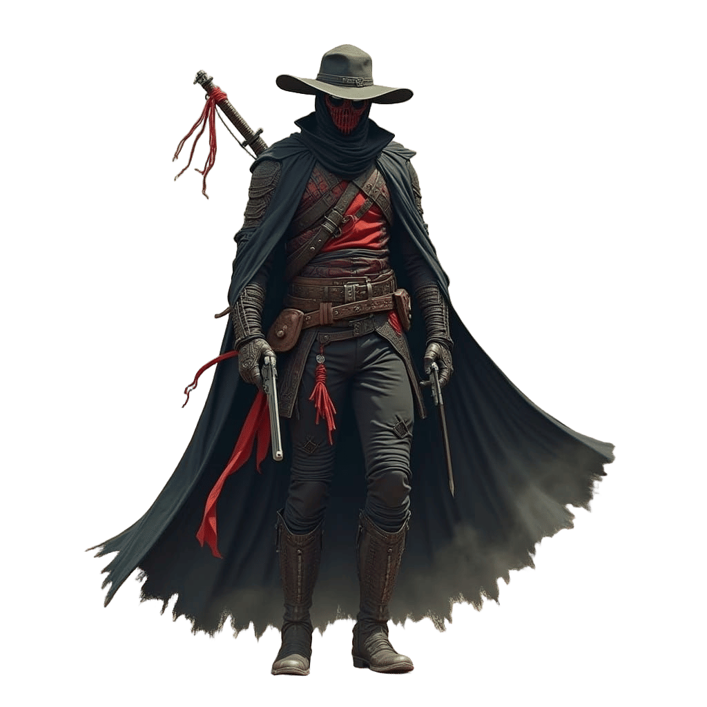 Cyberpunk Cowboy Ninja Rides Beneath a Blood-Red Sky