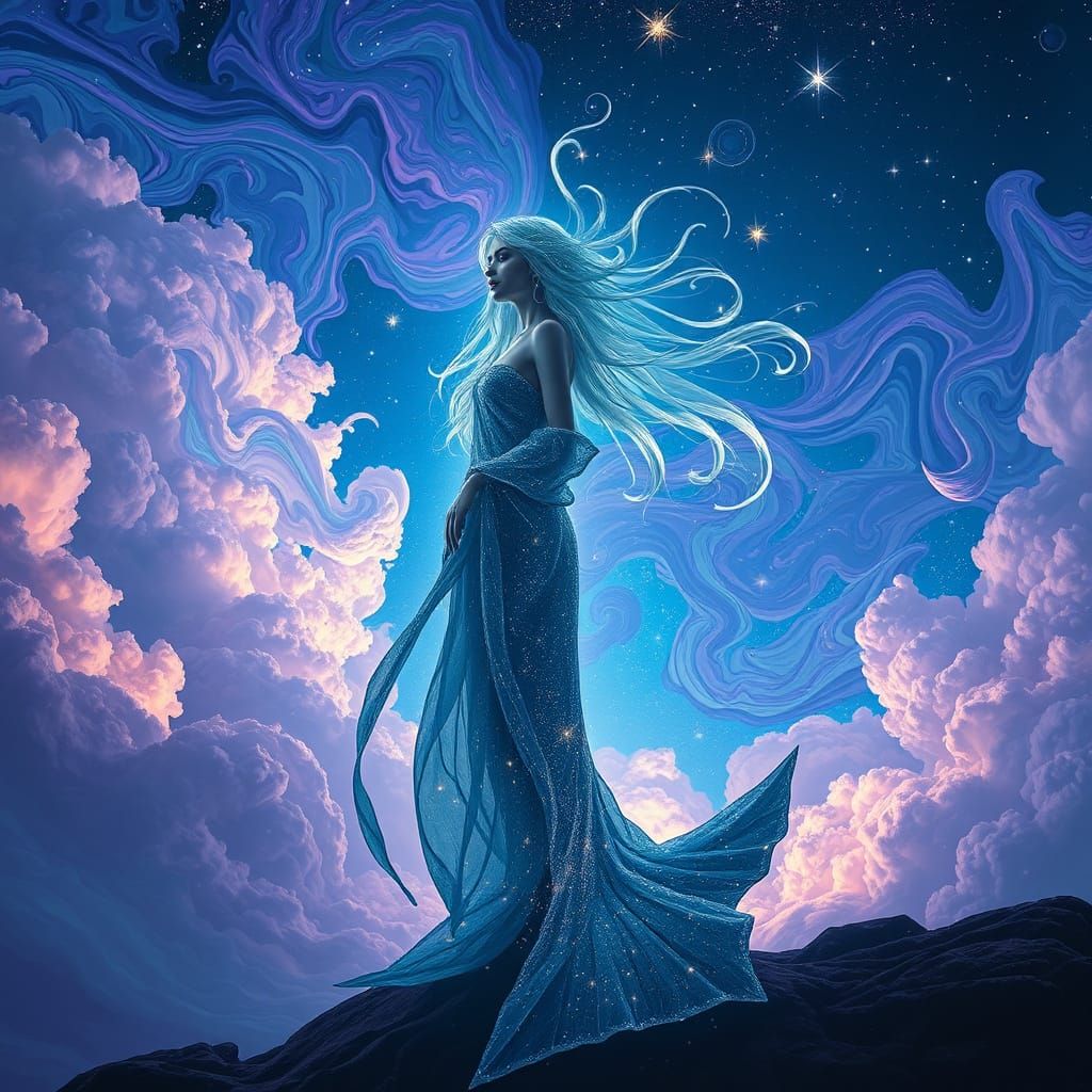 Ethereal Mermaid in Cosmic Night Sky