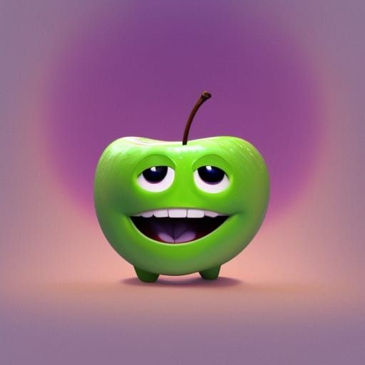 Apple with Face Eats Person: 3D Digital Art