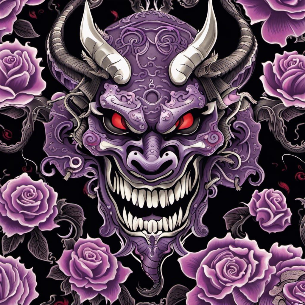 Japanese Oni Mask with Dragon and Biomechanical Elements