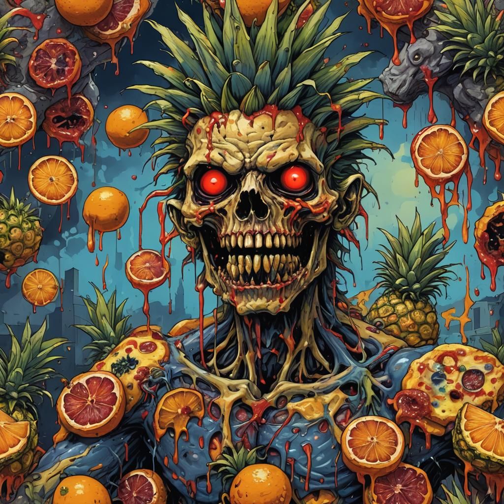 Pineapple Pizza Zombie in Roccoco Street Art Style