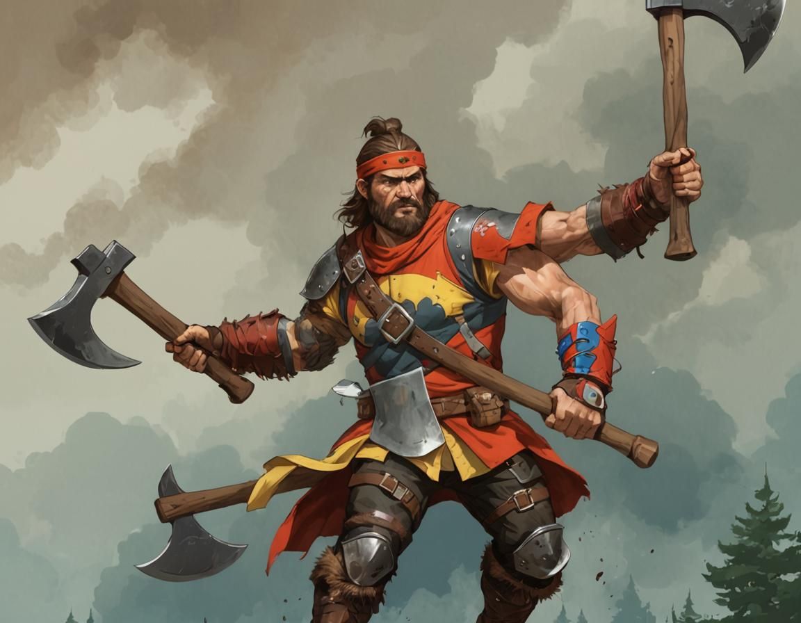 Comic Style Axeman Digital Drawing