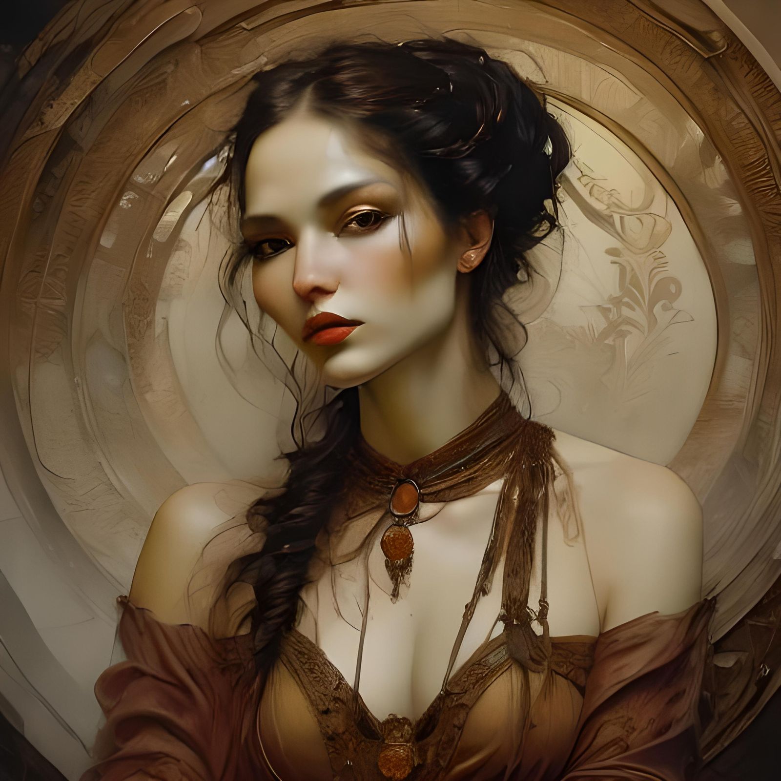 Dark Skinned Woman with Curls in Ink Style