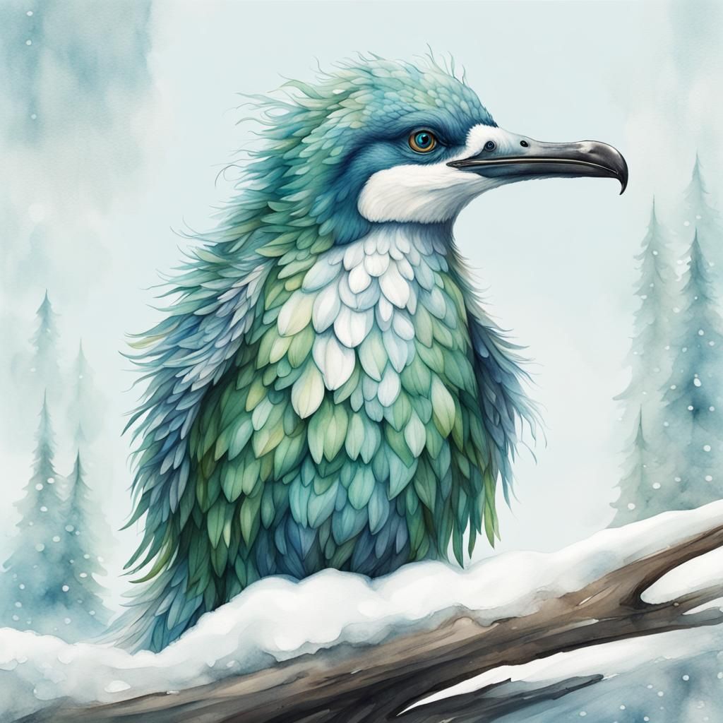 Whimsical Feathered Antarctic Creature :: Quirky Folk Style :: Sweet Disposition :: Winter Color Palette Ice   :: Hyper ...
