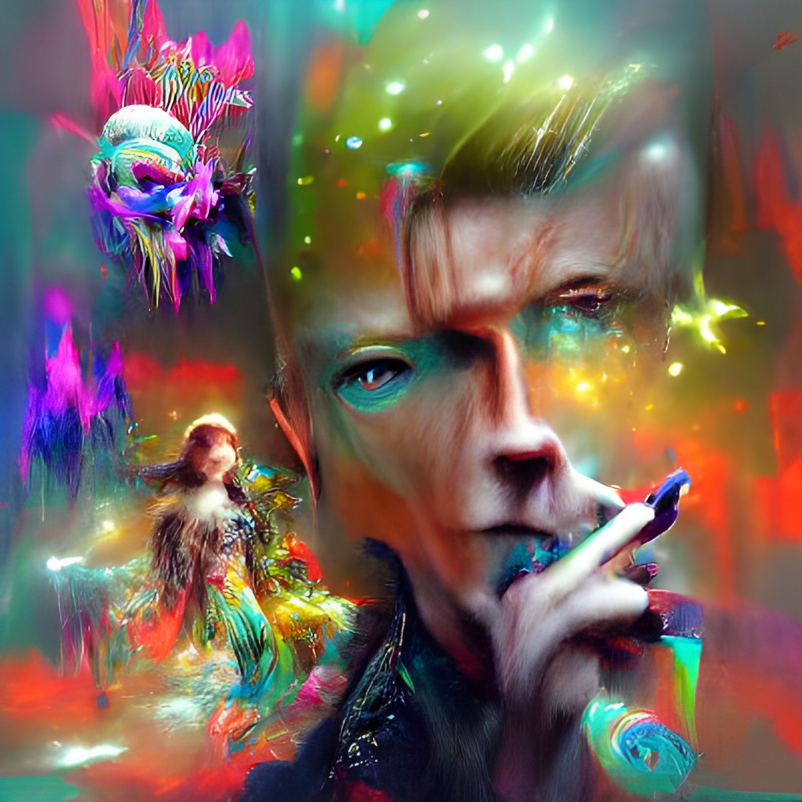 Psychedelic David Bowie in Surreal Cyberpunk Art