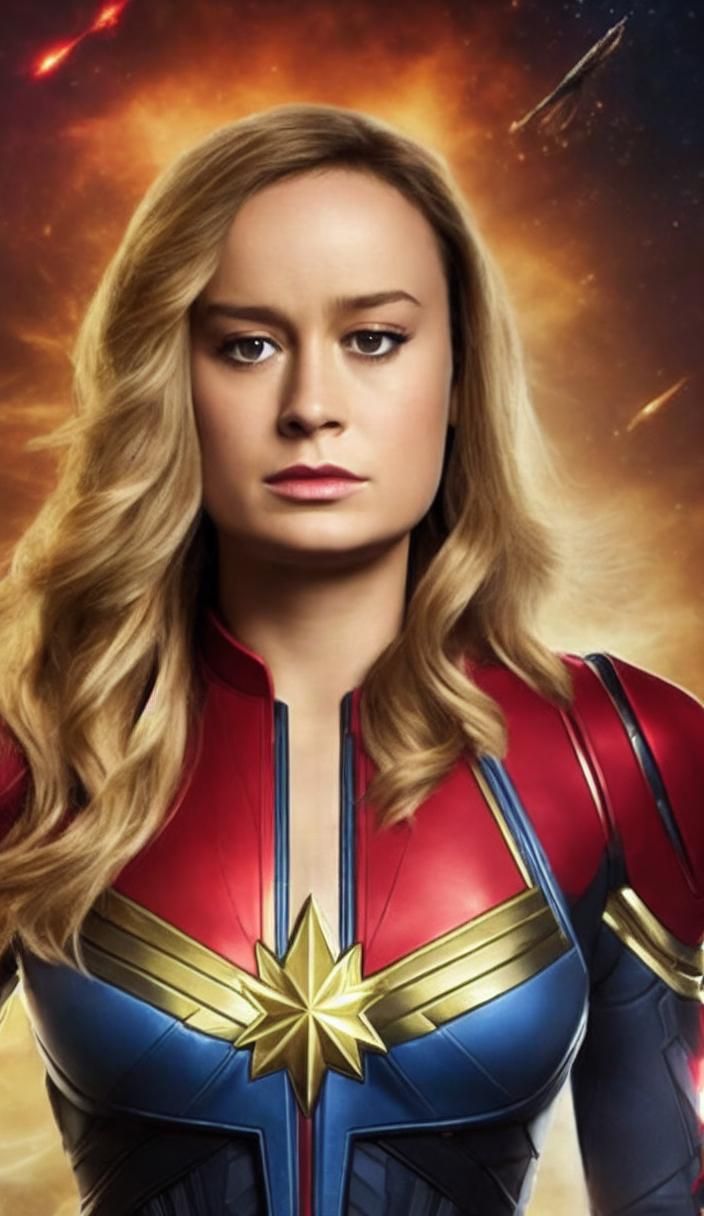 Hyperrealistic Portrait of Captain Marvel in Space