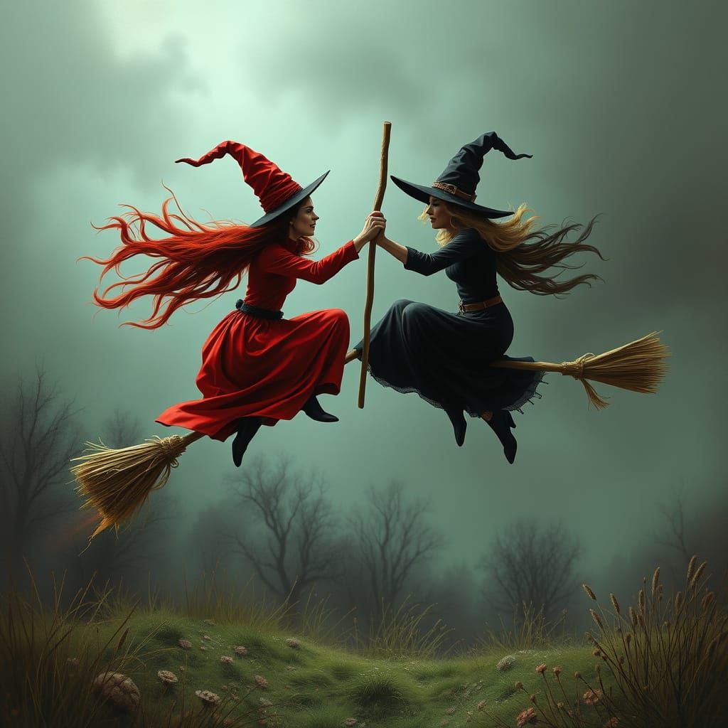 Witches Collide on Broomsticks in Dramatic Aerial Battle