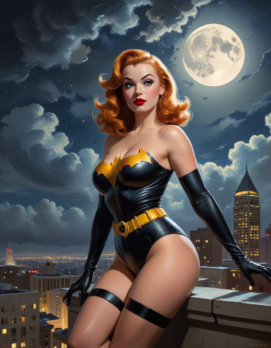 Batgirl Pinup Portrait in Elvgren Inspired Style