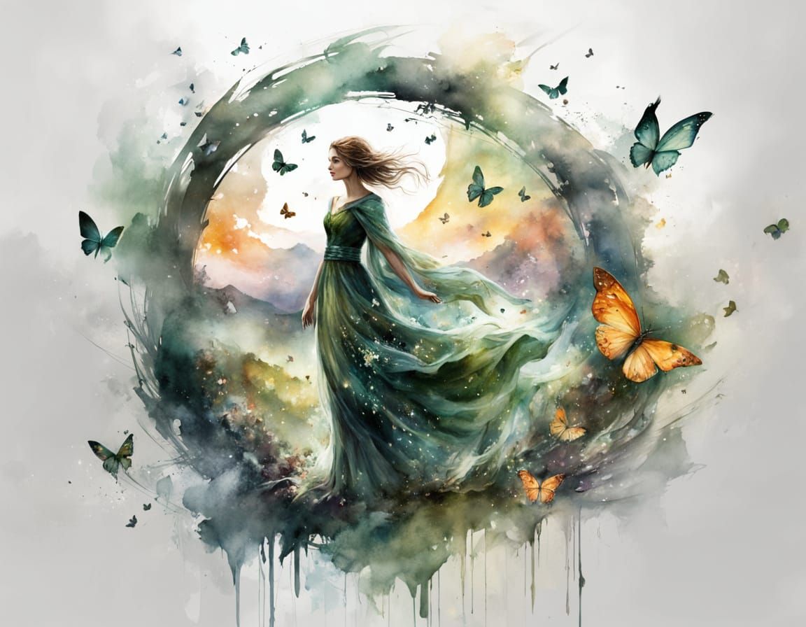 Enchanted Woman With Owl in Twilight Forest