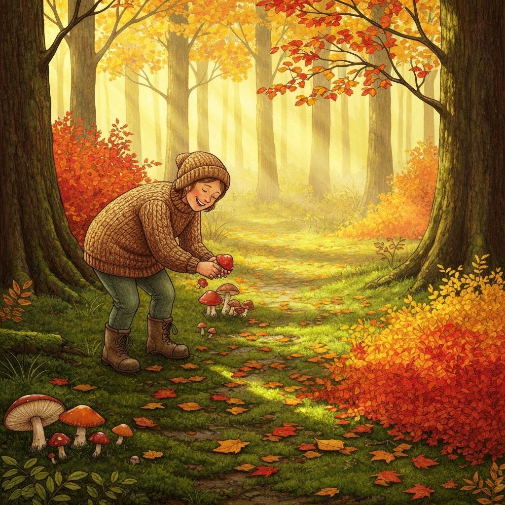 Autumn Forest Mushroom Picking Illustration
