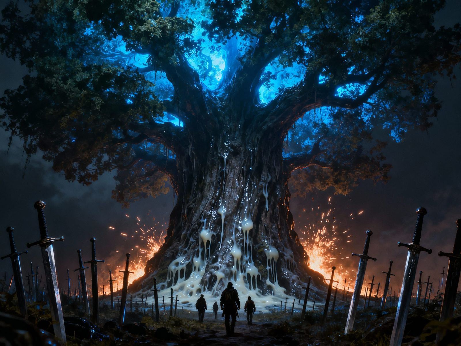 Dark Fantasy Tree with Sword Graveyard
