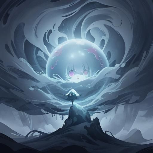 Mysterious Ghost Girl Made of Clouds, Digital Painting