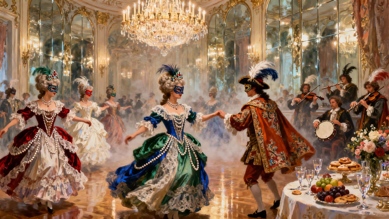 Renaissance Ballroom Dance with Masked Revelers