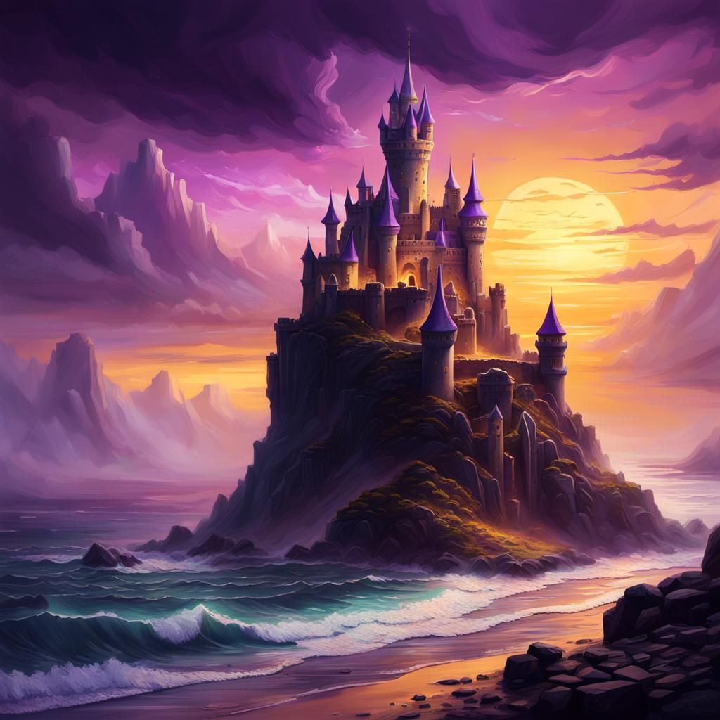 Dark Fantasy Sand Castle with Magical Runes