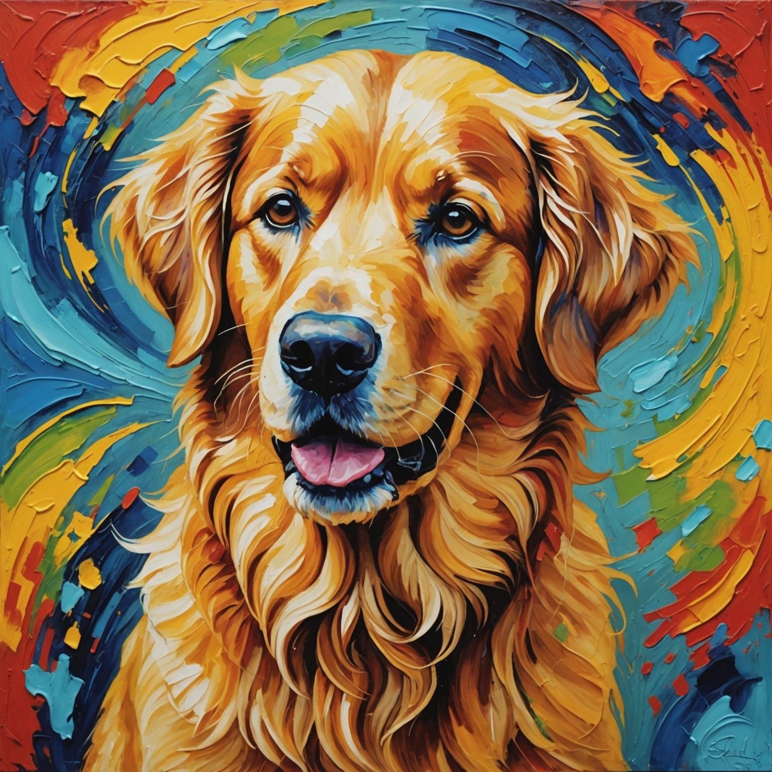 Golden Retriever Finger Painting in Expressionist Style