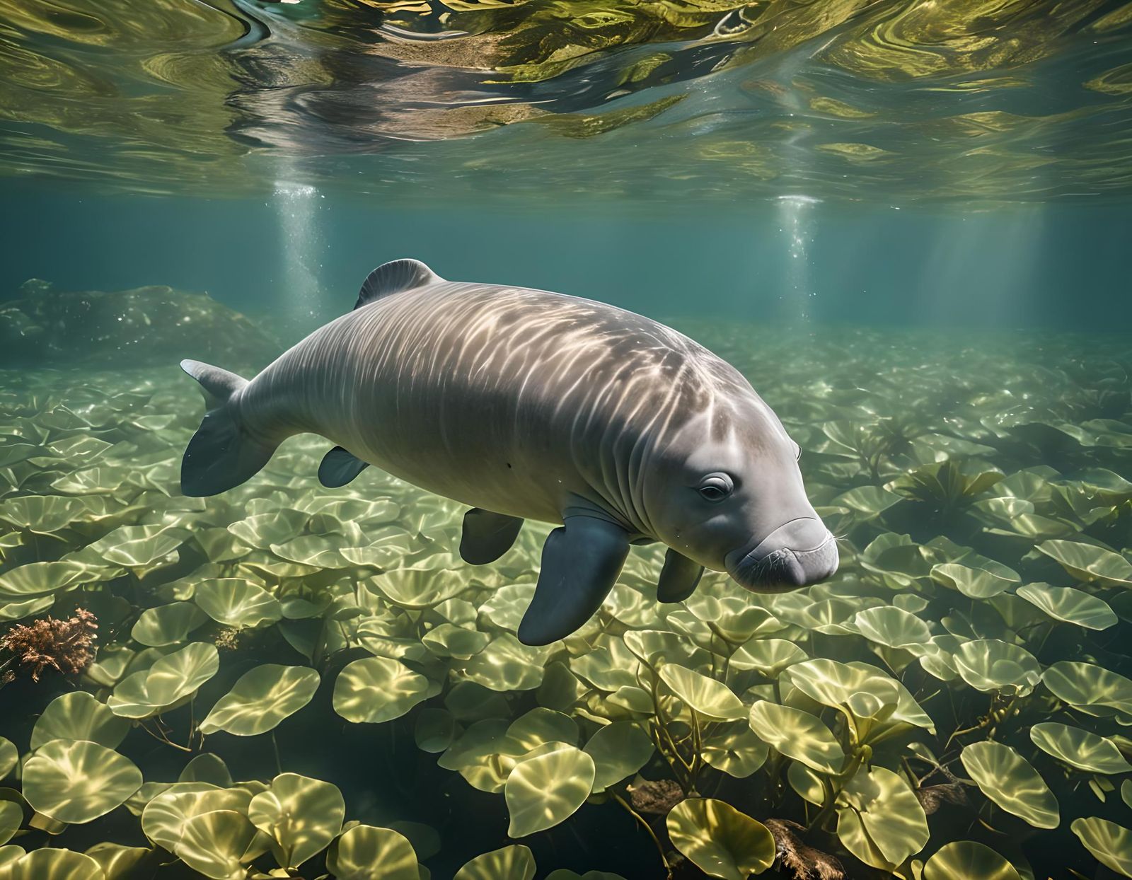 Cute Baby Dugong in Pristine River