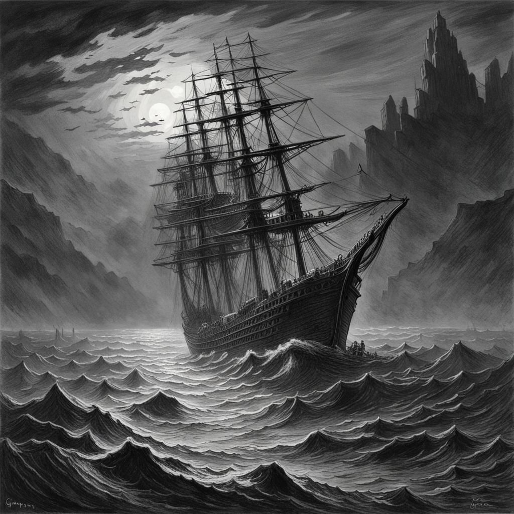 Ghost Ship in Gothic Horror Style