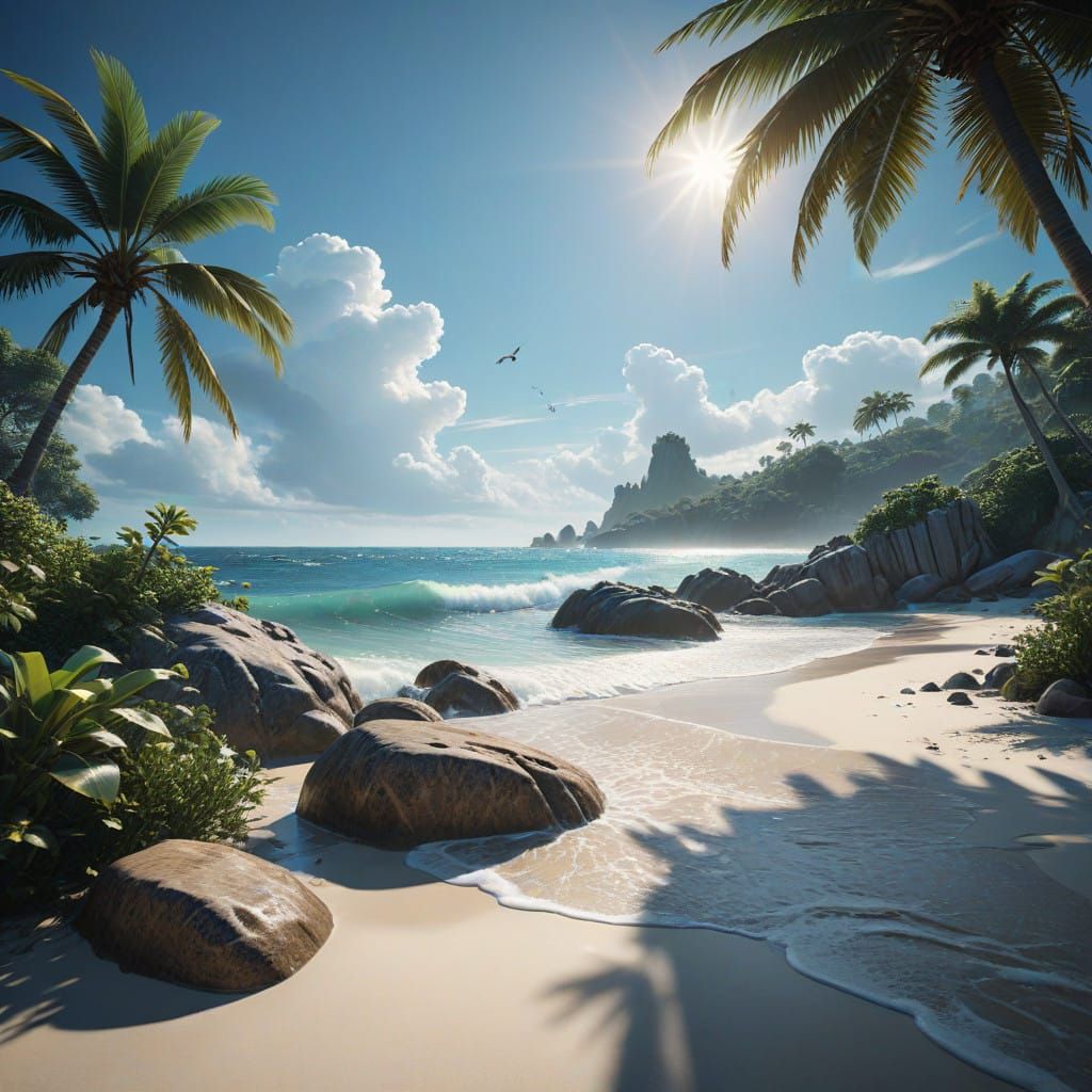 Vibrant Tropical Oasis in High-Contrast Cinematic Style