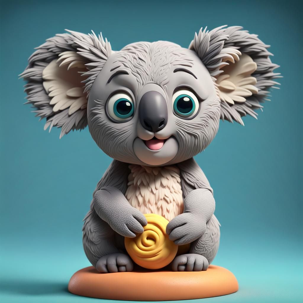 Playdough Koala Creates Playdough Cat: 3D Digital Art