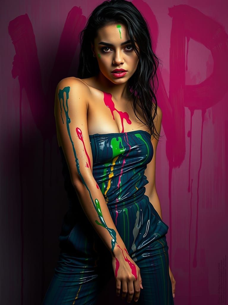 Vibrant Paint Covered Woman in Noir Style