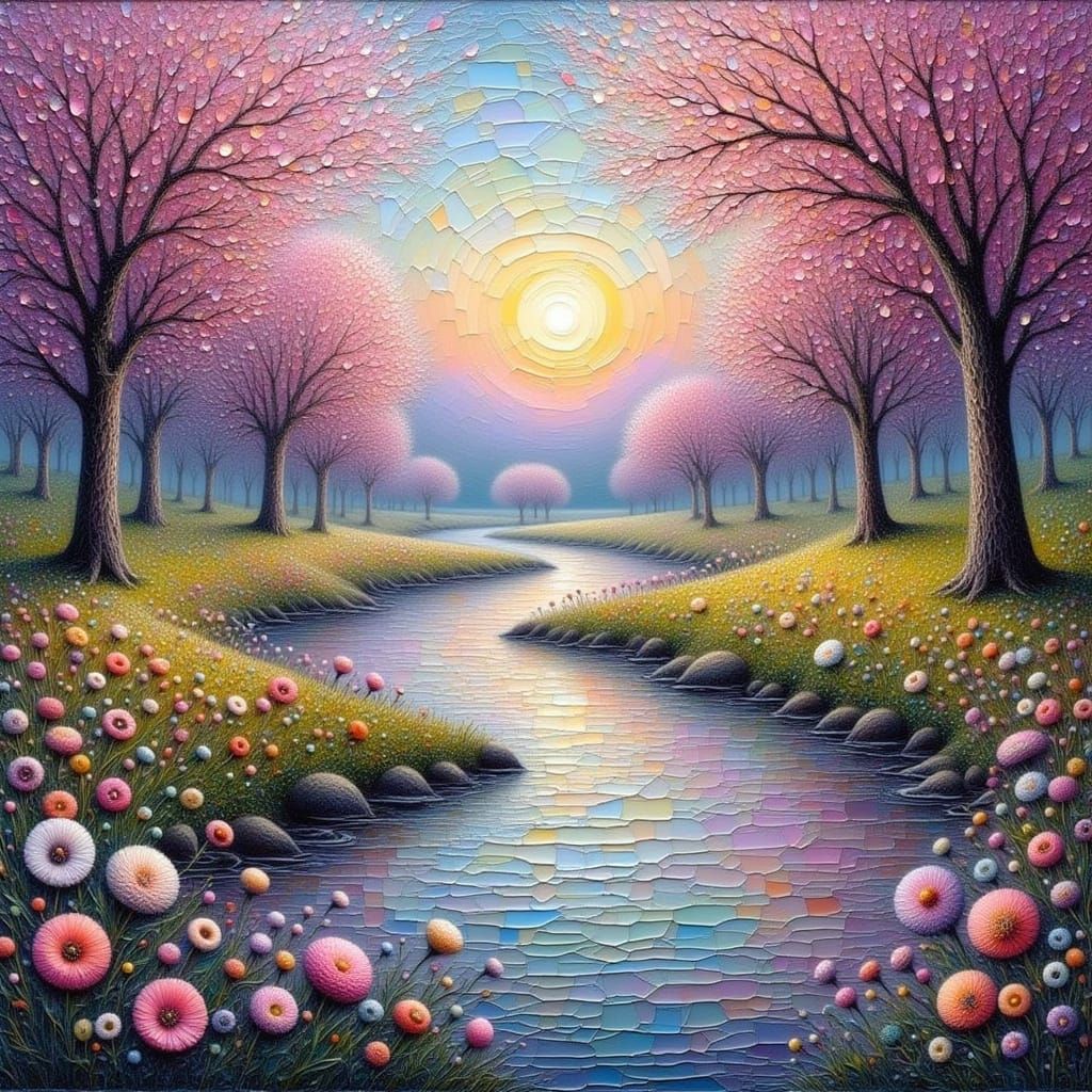 Fractal Psychedelic Country Scenery with River