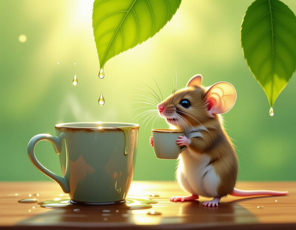 Mouse Under Leaf: A Detailed Digital Painting