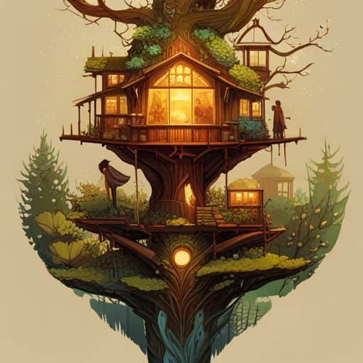 Golden Treehouse with Intricate Details