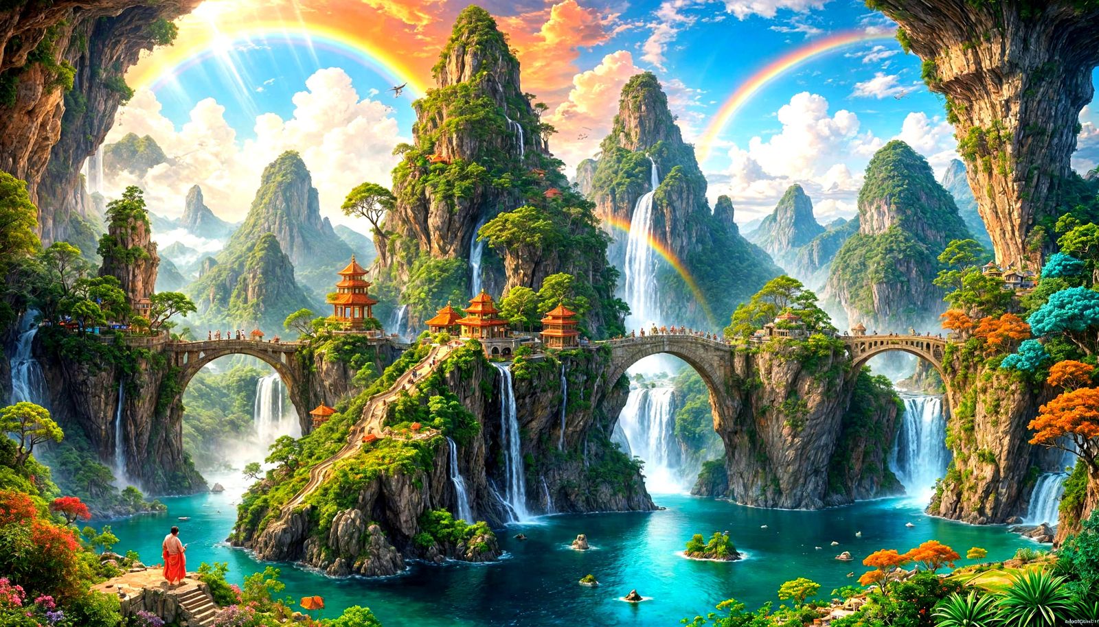 Paradise of Floating Islands with Light Bridges