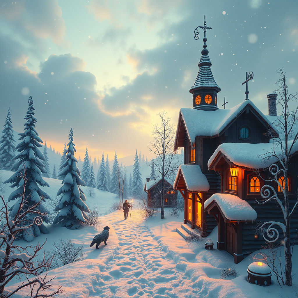 Fantasy Christmas Scene in a Mystical Style