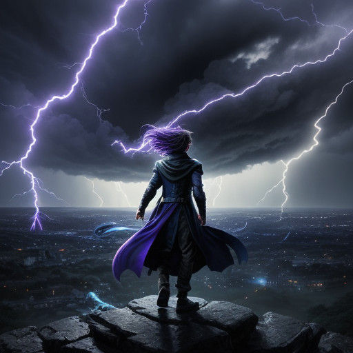 Ethereal Boy Harnesses Electricity in Majestic Stormy Weathe...