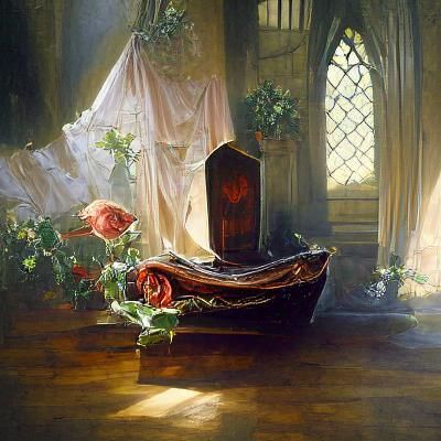 Gothic Victorian Sunroom with Roses in Oil Painting