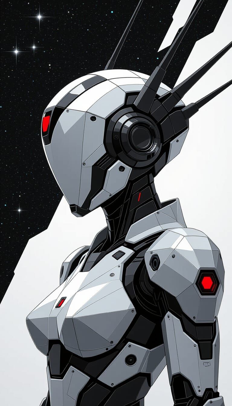 Polygonal Robot Girl Portrait in Concept Art Style