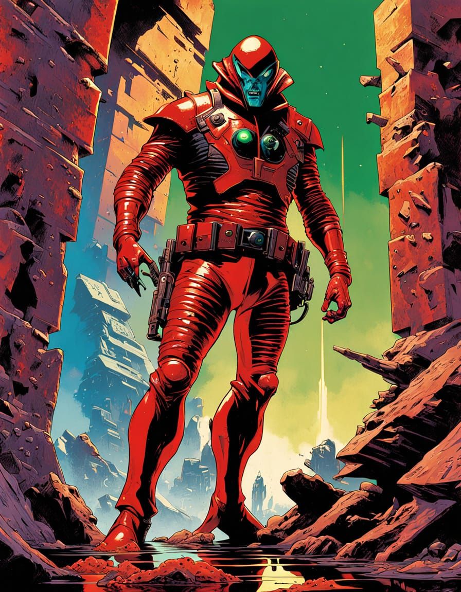 Alien Bounty Hunter in Vibrant Comic Book Style