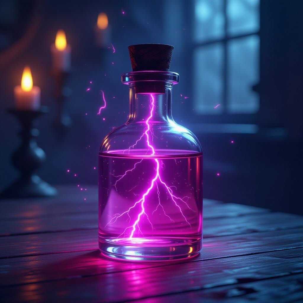 Enchanted Potion Vial with Frozen Lightning