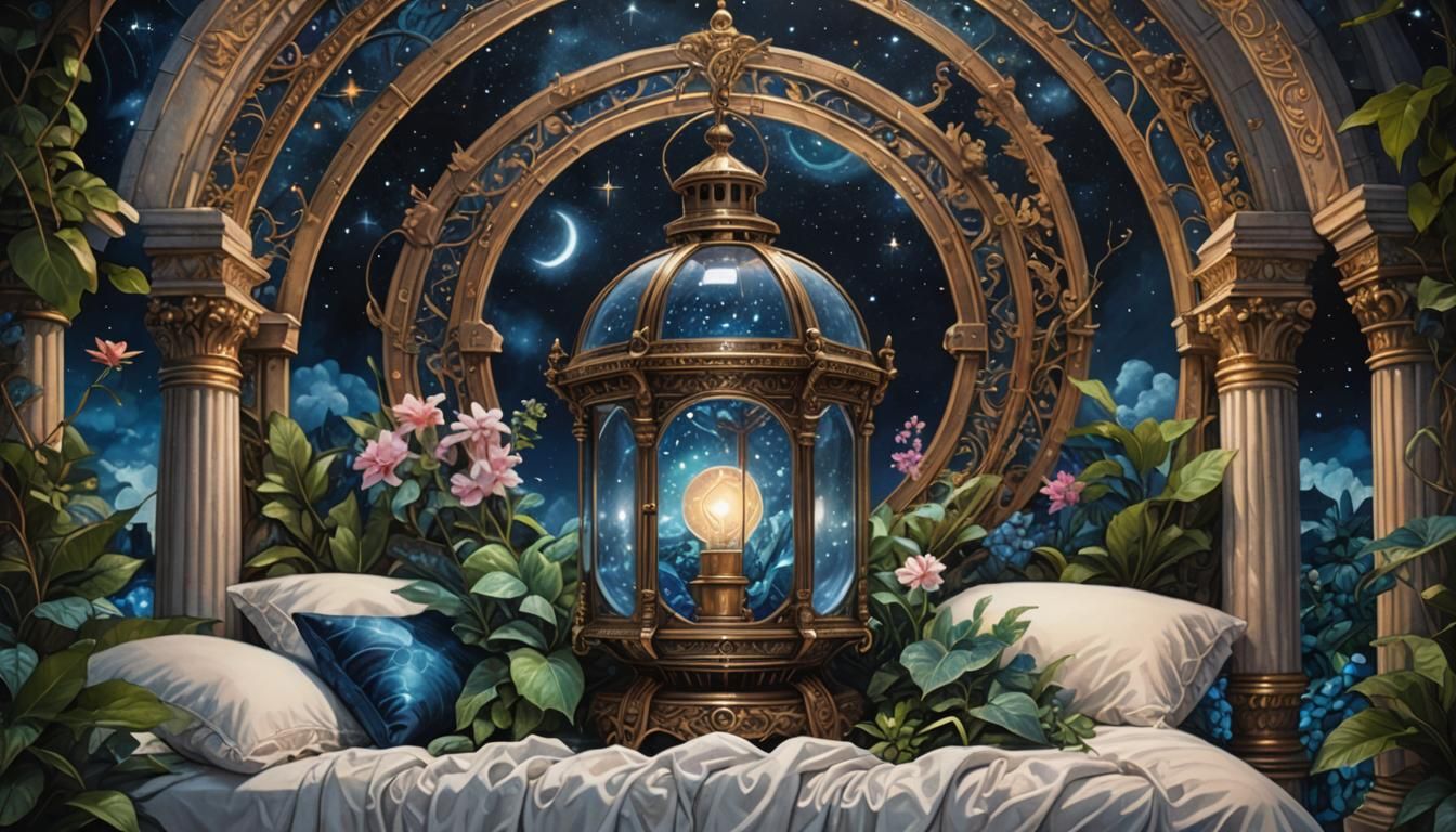 Steampunk Orb in Opulent Greenhouse: Detailed Mixed Media