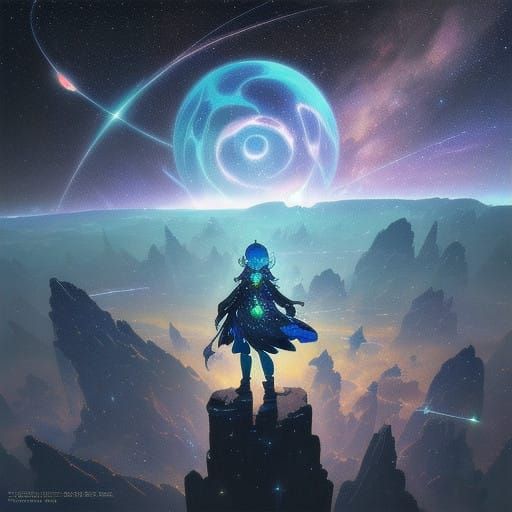 Cosmonaut Amidst Celestial Dance in Vibrant Lights