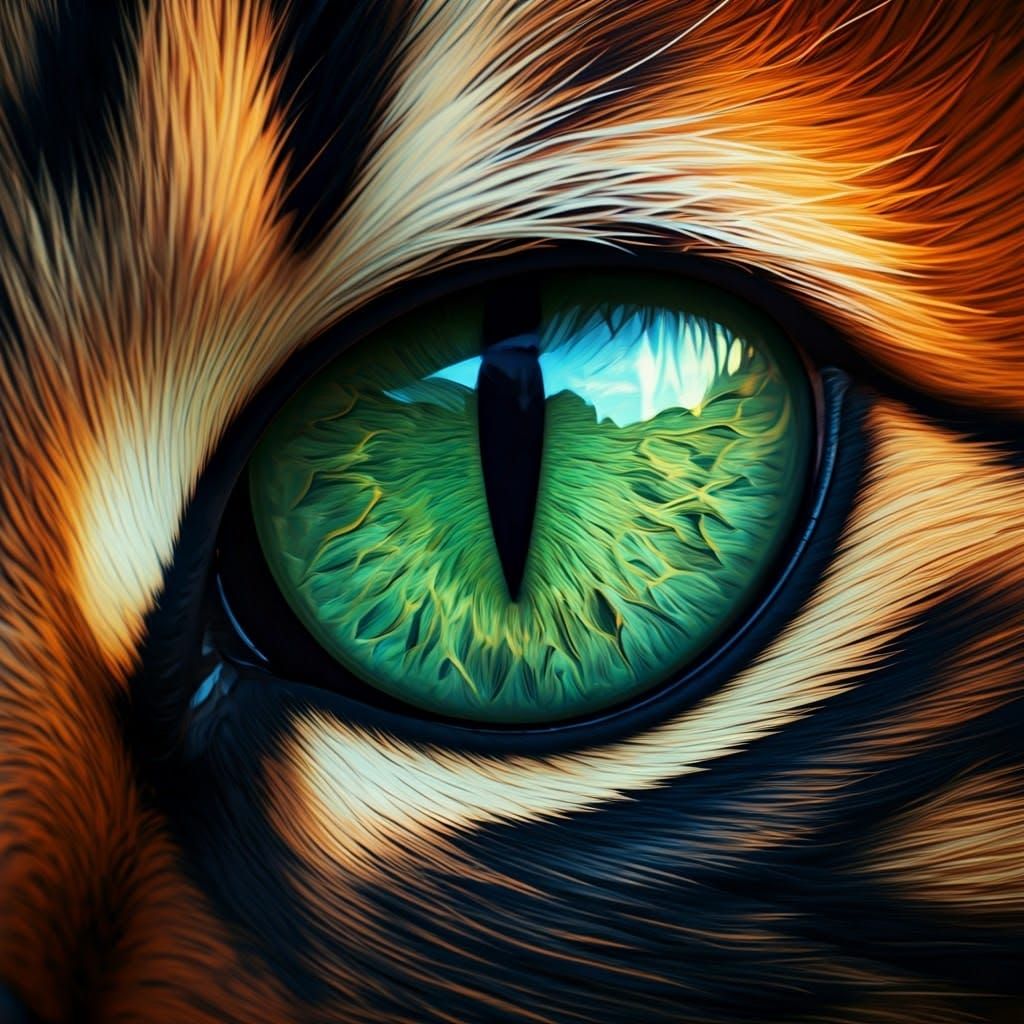 Luminous Green Feline Eyes in Photorealistic Closeup