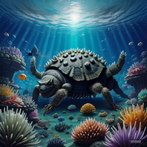 Surreal Underwater Labyrinth Featuring Bizarre Creatures