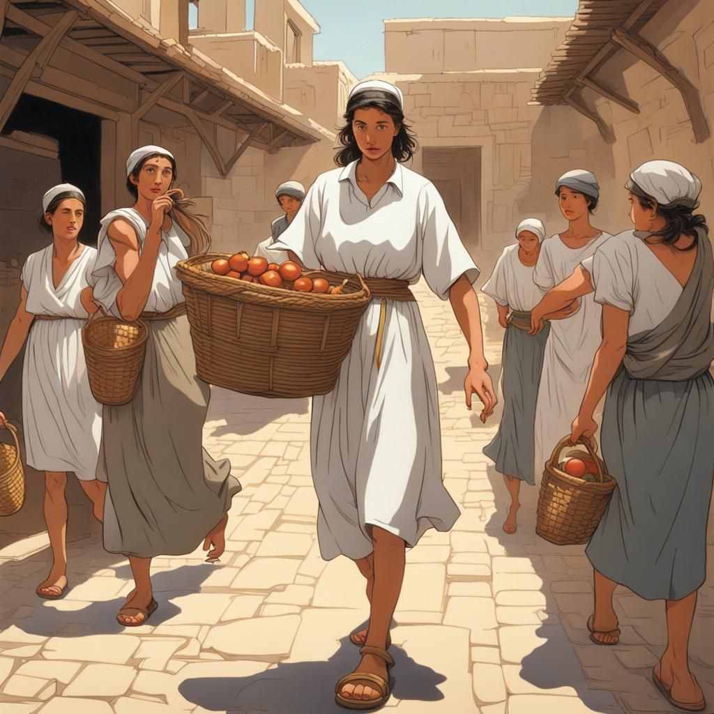 Girls Kicking Pebbles in Moebius Style