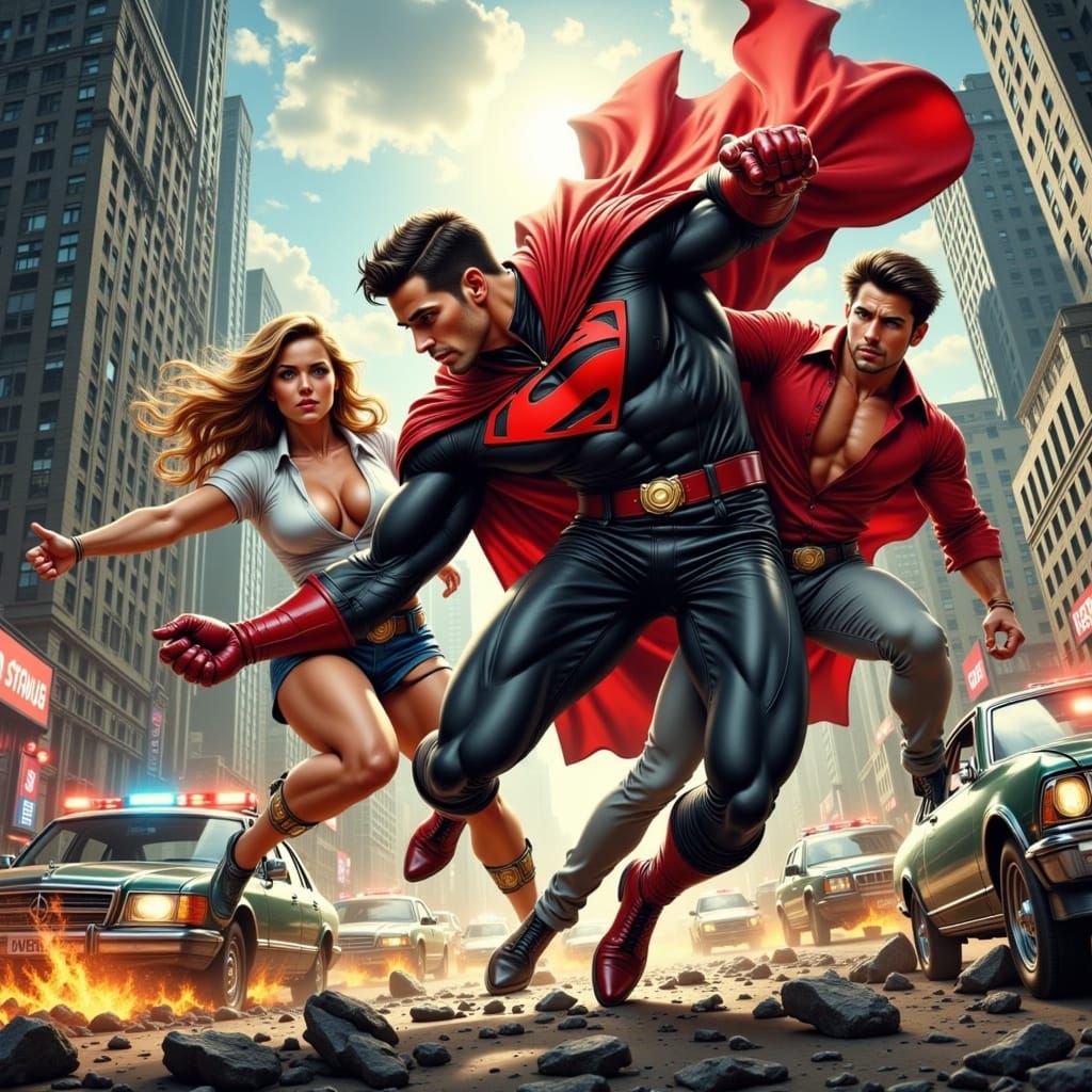 Superhero Battle in Comic Book Style