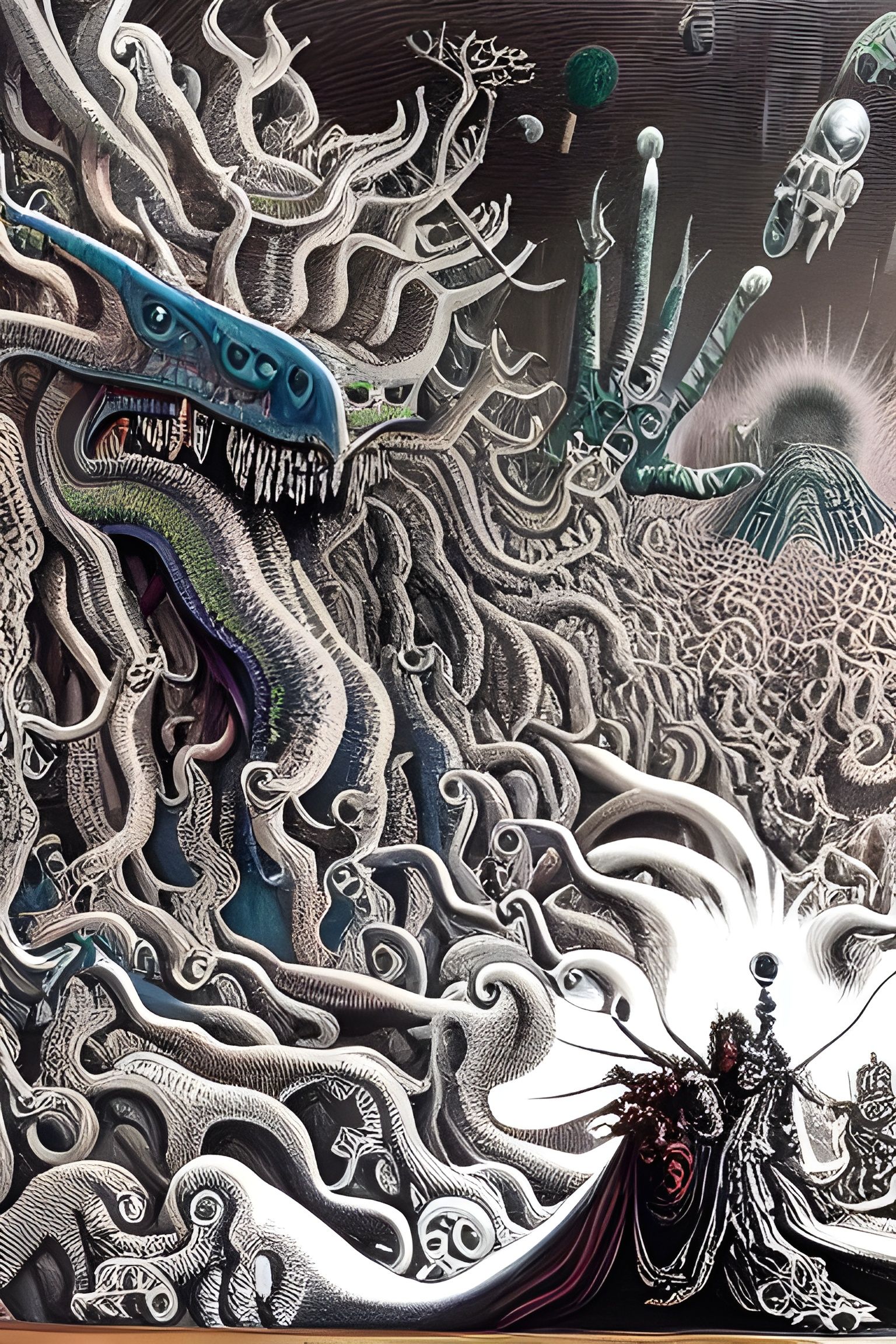 Chaotic Hellscape: A Maximalist Occult Acrylic Painting