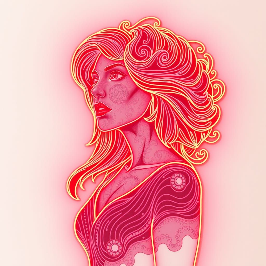 Linocut lady neon