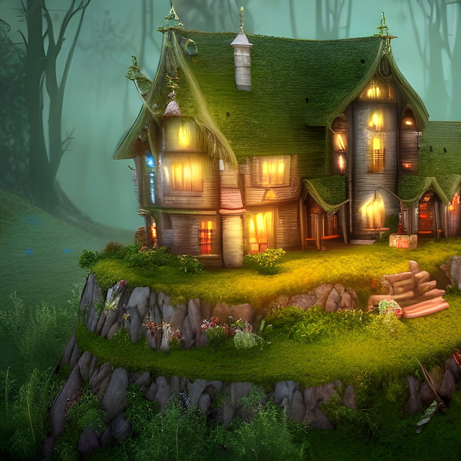 Fantasy House in Wild, Ethereal Mist