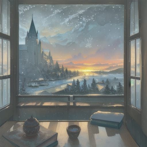 Watercolor Winter Wonderland Inside a Cozy Cabin