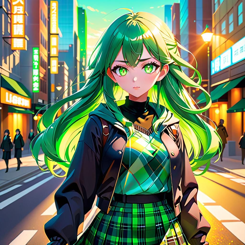 Anime Girl in Cityscape, Manga Style